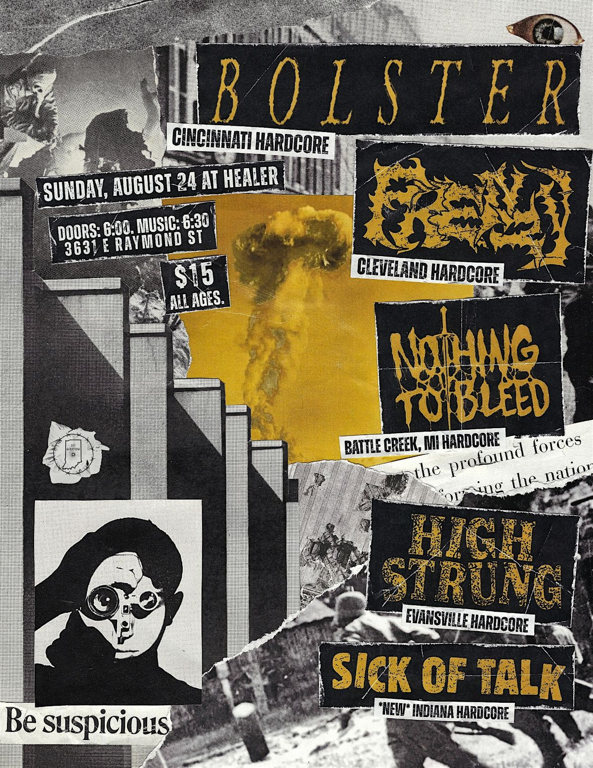 BOLSTER / FRENZY / NOTHING TO BLEED / HIGH STRUNG / SICK OF TALK @ HEALER, 24 August | Event in Indianapolis