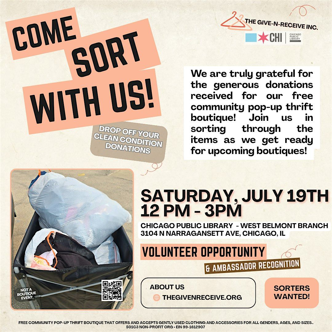 Sorting Social - Volunteer Opportunity!!!, 19 July | Event in Chicago | AllEvents