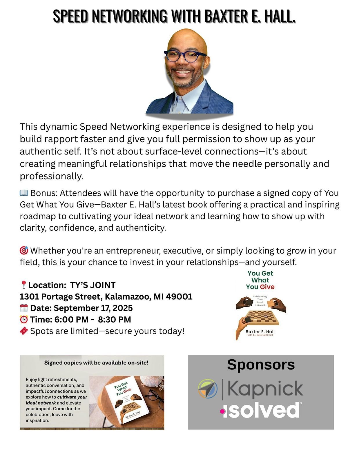You Get What You Give (Kalamazoo) - Speed Networking with Baxter E. Hall, 17 September | Event in Kalamazoo