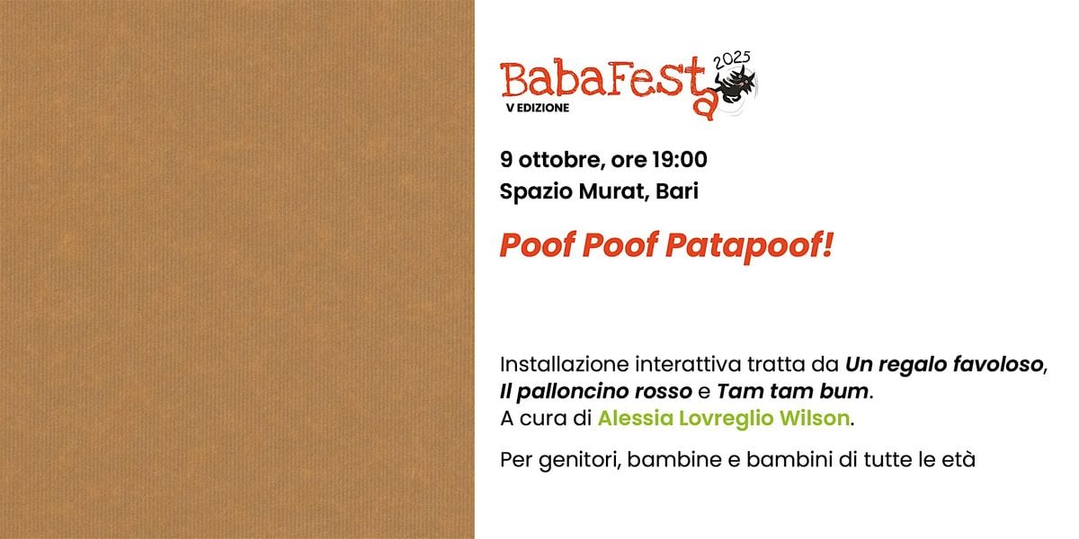 "POOF POOF PATAPOOF!", a cura di Alessia Lovreglio Wilson., 9 October | Event in Bari | AllEvents