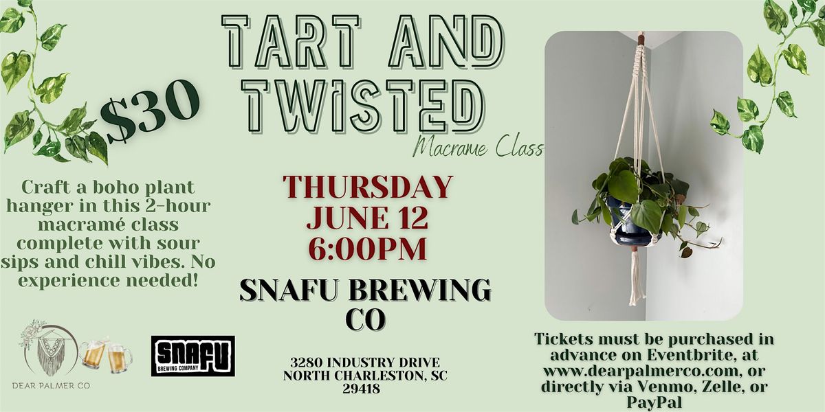 Tart and Twisted- Macrame Plant Hanger Class, 12 June | Event in North Charleston | AllEvents
