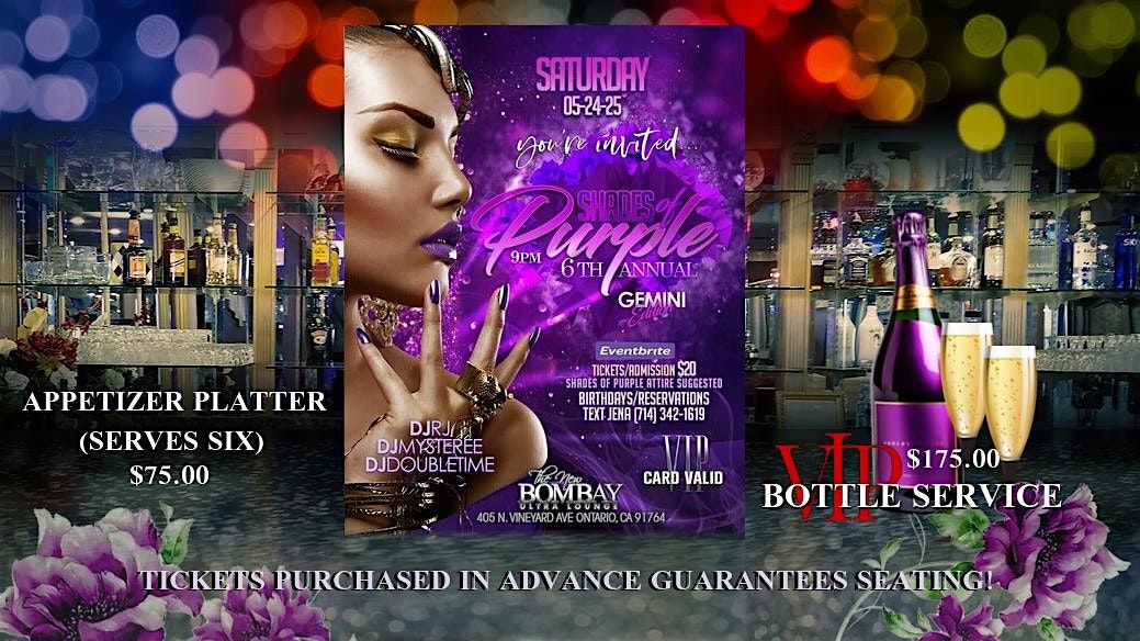 Shades of Purple, 6th Annual, GEMINI Edition, BOMBAY Ultra Lounge | Event in Ontario | AllEvents