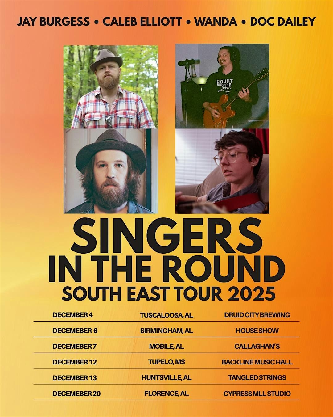 Singers In The Round with Caleb Elliott, Doc Dailey, Wanda, and Jay Burgess, 20 December | Event in Florence