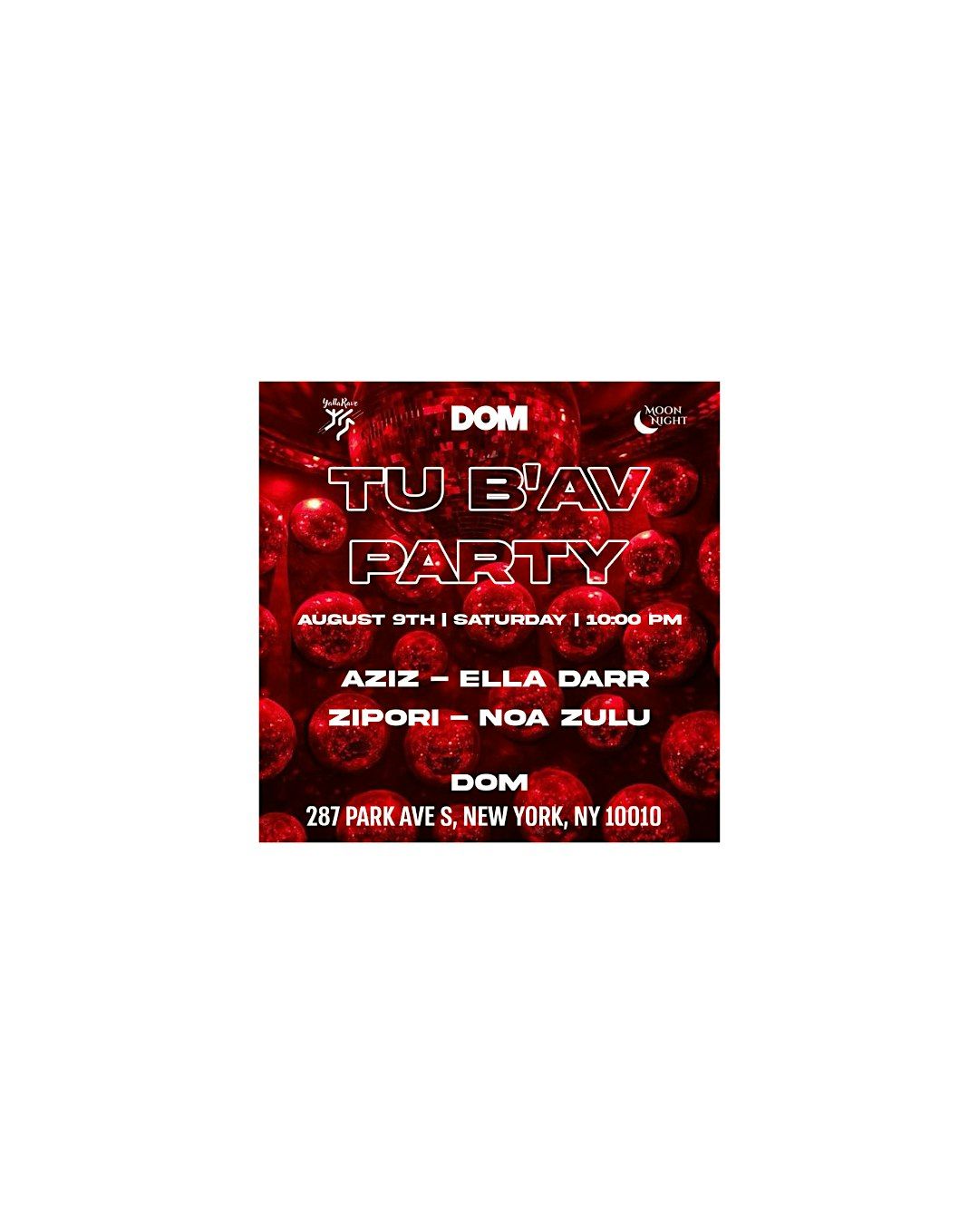 Tu B’Av Tel Aviv @ DOM NYC, 9 August | Event in New York | AllEvents