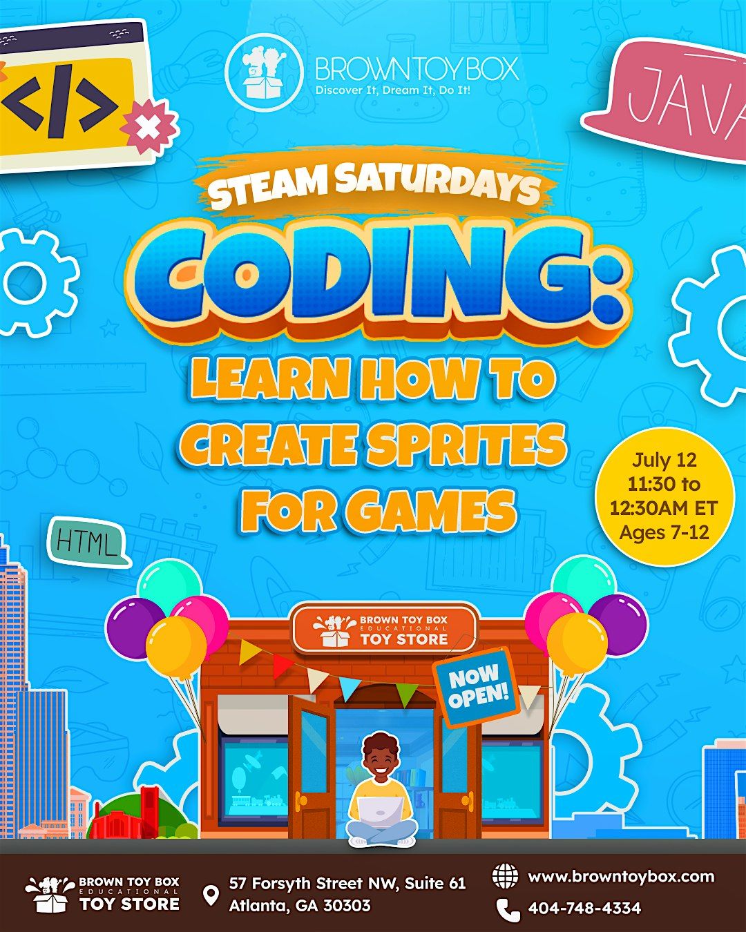 STEAM Saturdays- Coding: Learn How to Create Sprites for Games, 12 July | Event in Atlanta | AllEvents