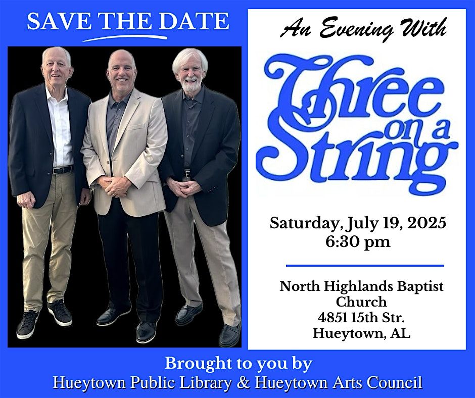 Three on a String, 19 July | Event in Hueytown | AllEvents