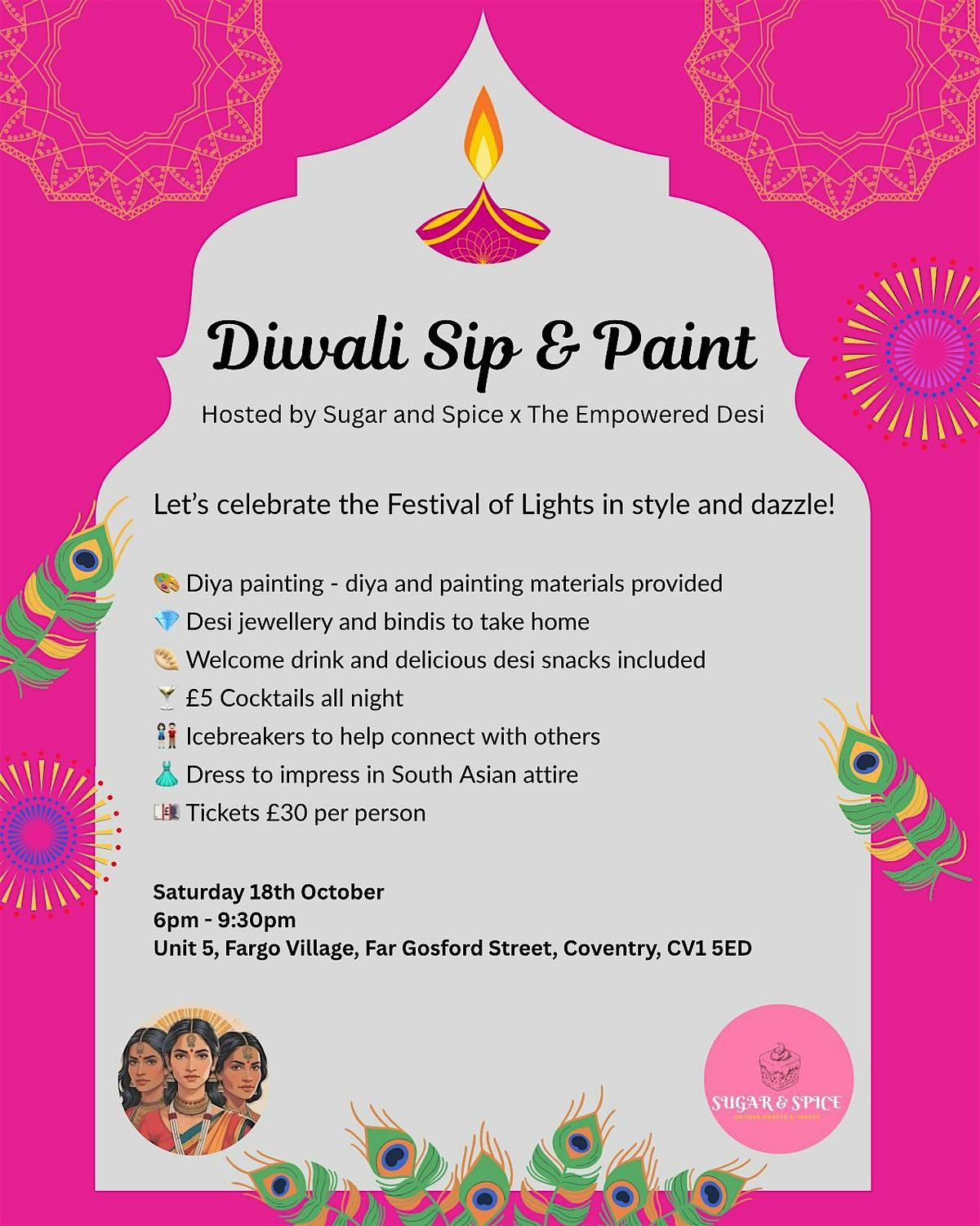 Diwali Sip and Paint - Empowered Desi and Sugar & Spice, 18 October | Event in Coventry | AllEvents