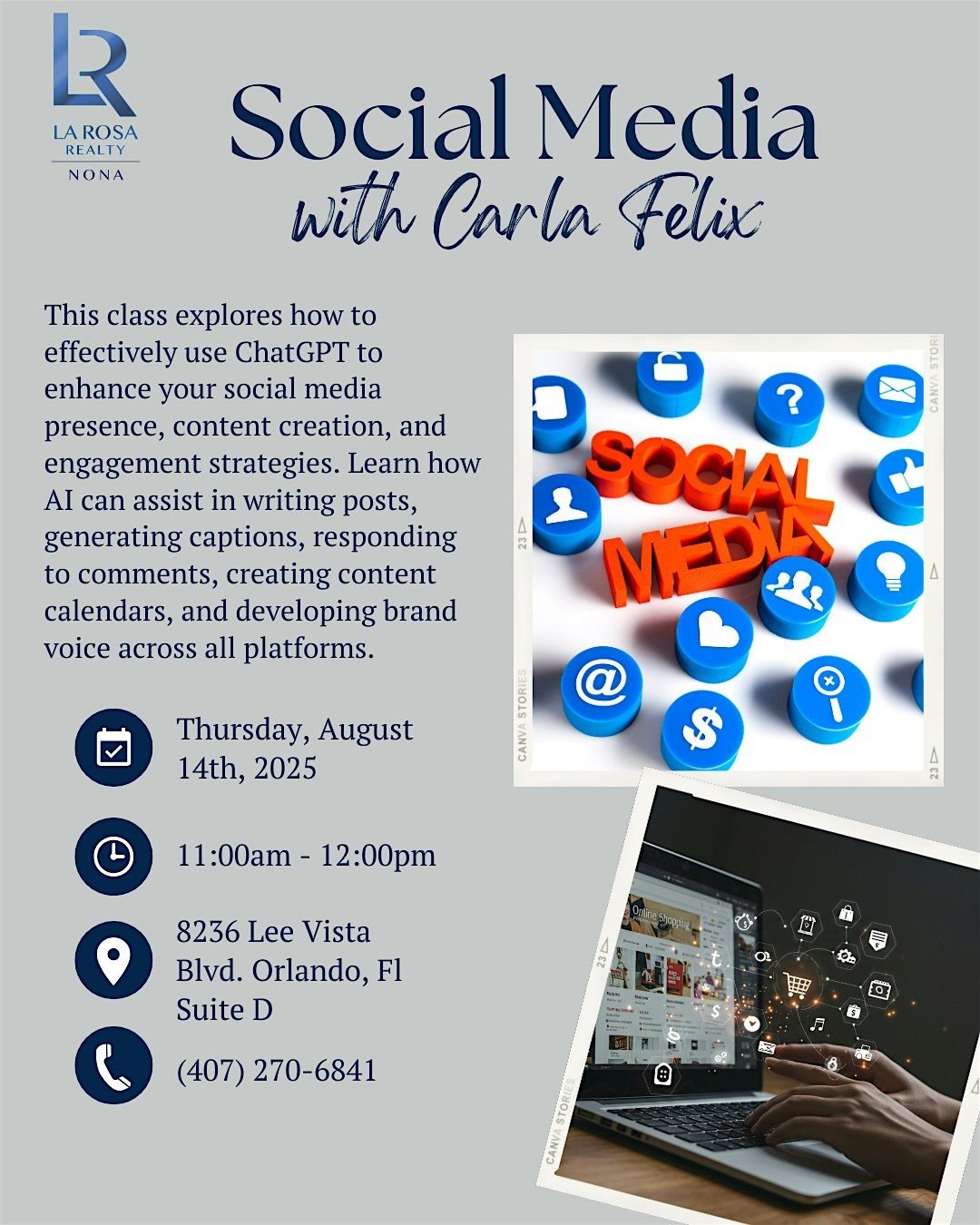 Social Media with Carla Felix, 14 August | Event in Orlando | AllEvents