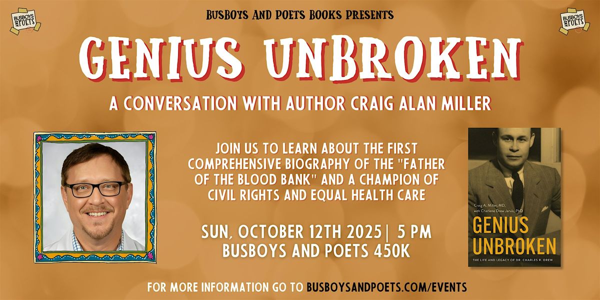 GENIUS UNBROKEN | A Busboys and Poets Books Presentation, 12 October | Event in Washington | AllEvents