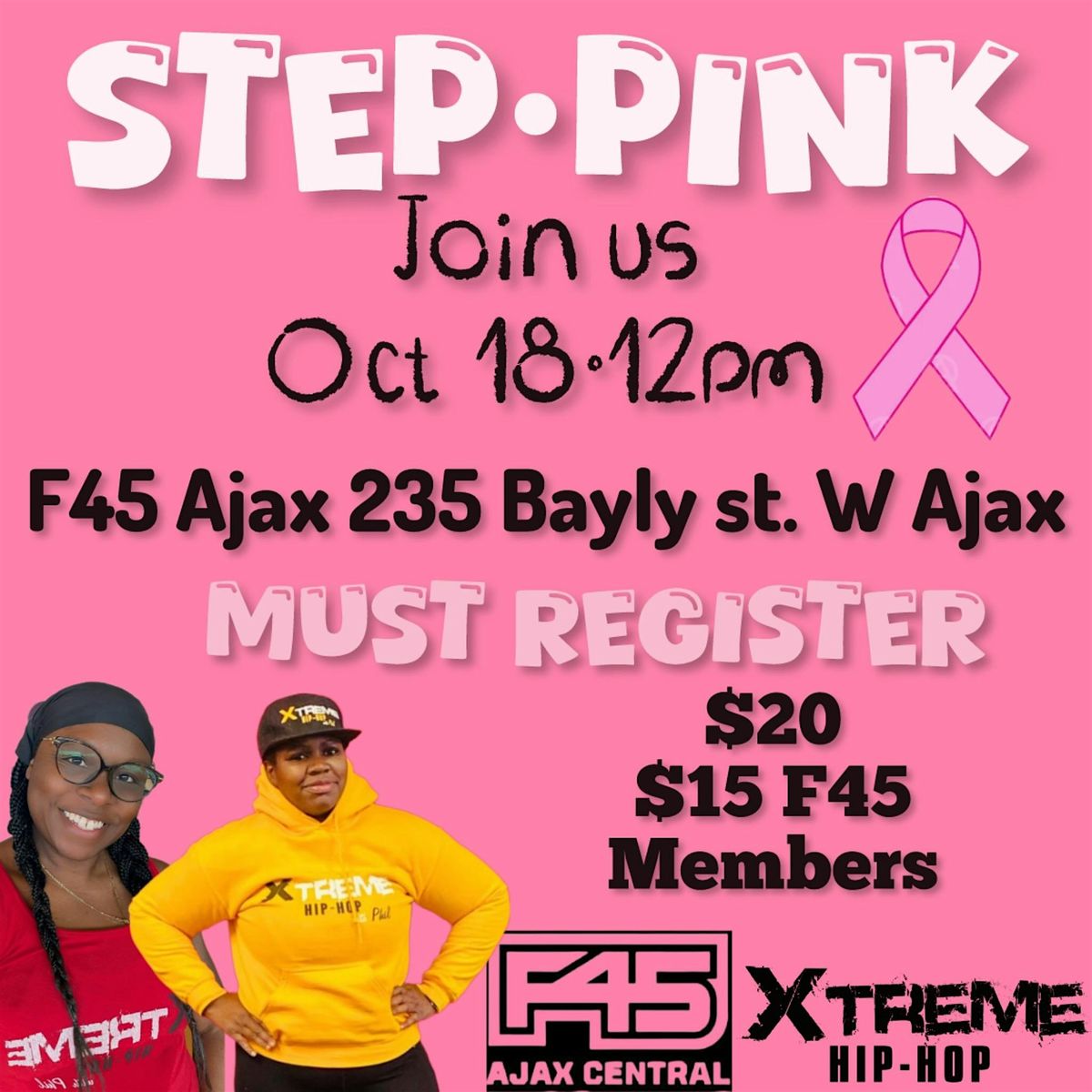 STEP IN PINK - USE CODE : STEPINPINK for F45 members, 18 October | Event in Ajax | AllEvents