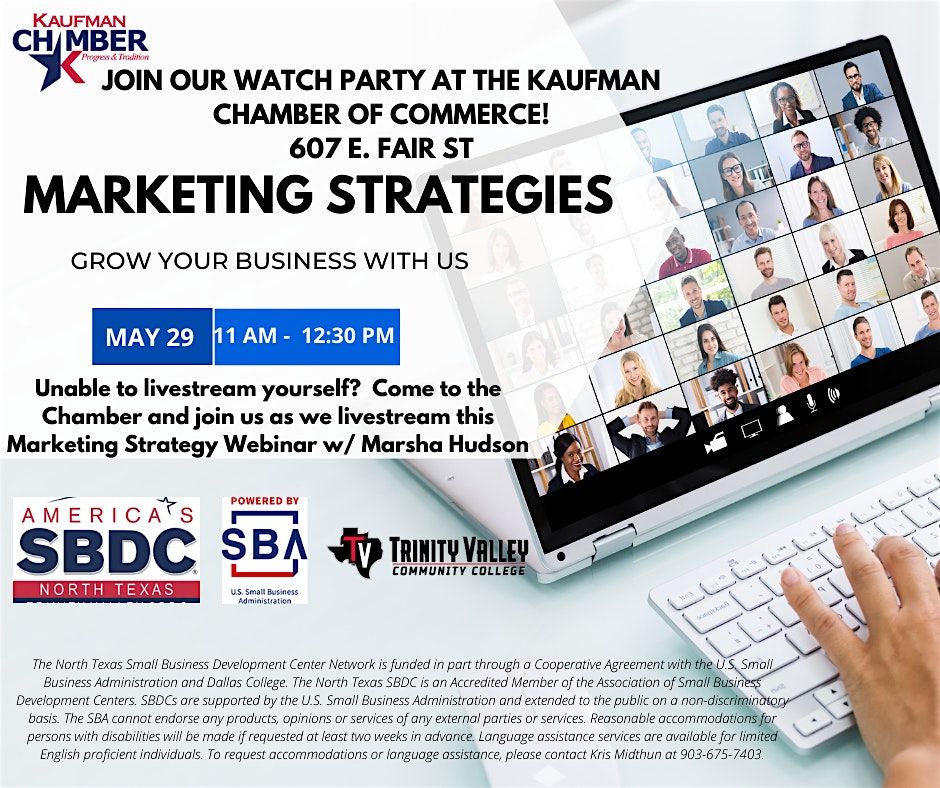 Watch Party! Marketing Strategy Webinar at the Terrell Chamber, 29 May | Event in Terrell | AllEvents