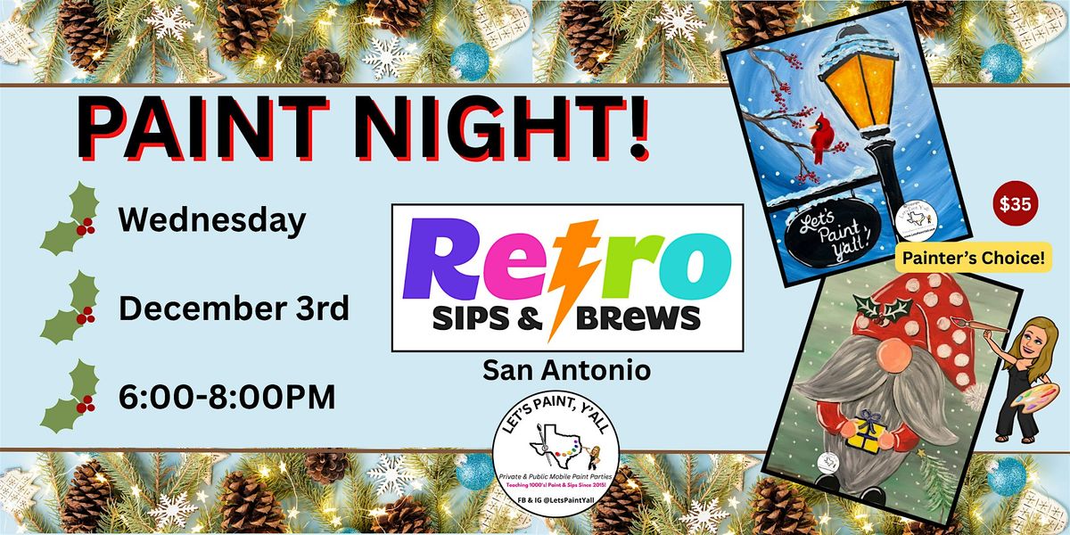 PAINT NIGHT at Retro Sips & Brews, 3 December | Event in San Antonio | AllEvents