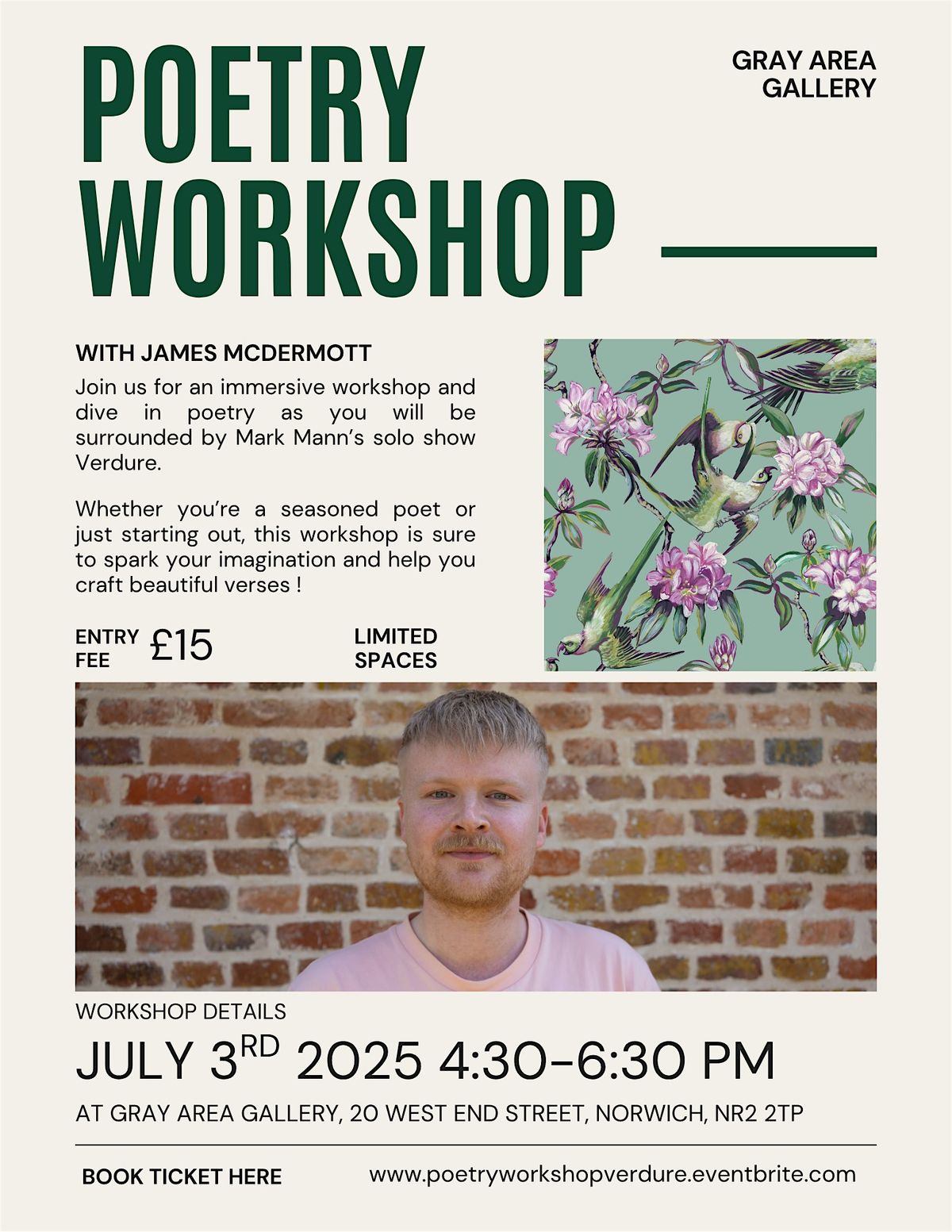 Poetry Workshop with James McDermott in Gray Area Gallery, 3 July | Event in Norwich | AllEvents