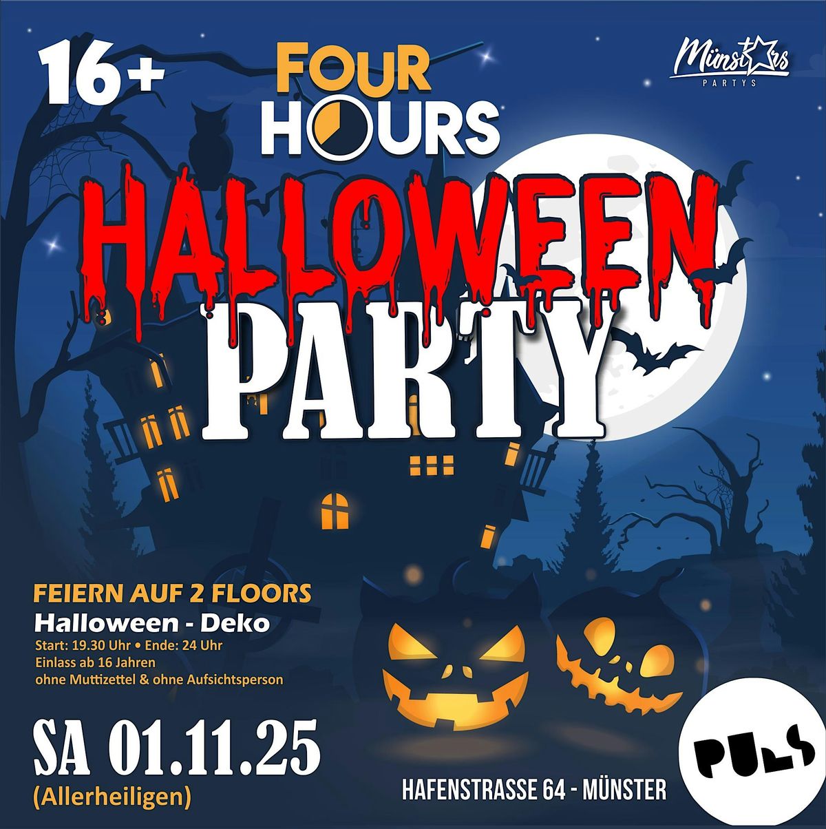 FOUR HOURS HALLOWEEN PARTY (16+), 1 November | Event in Münster | AllEvents