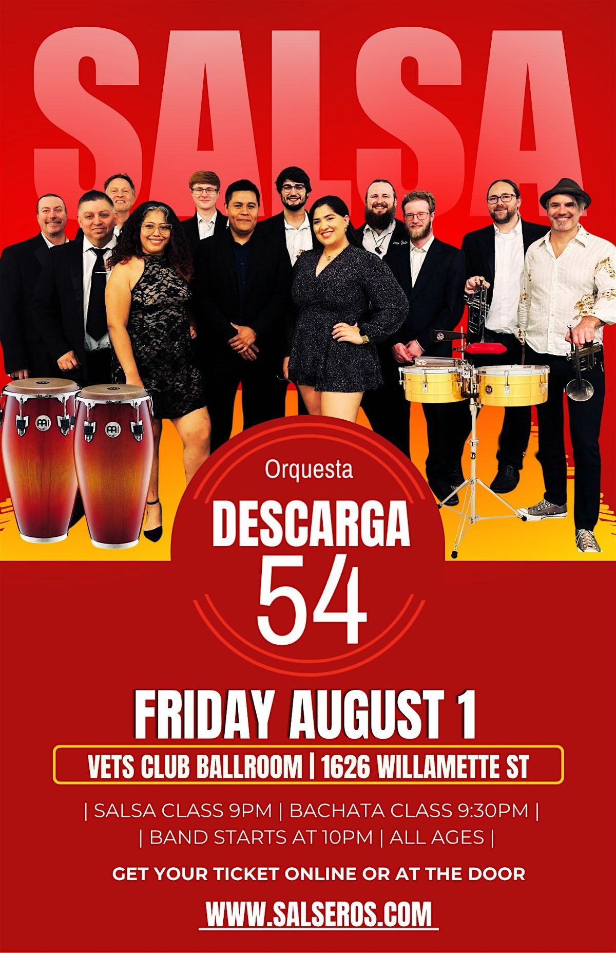 Live Salsa! Orquesta Descarga 54, 1 August | Event in Eugene | AllEvents