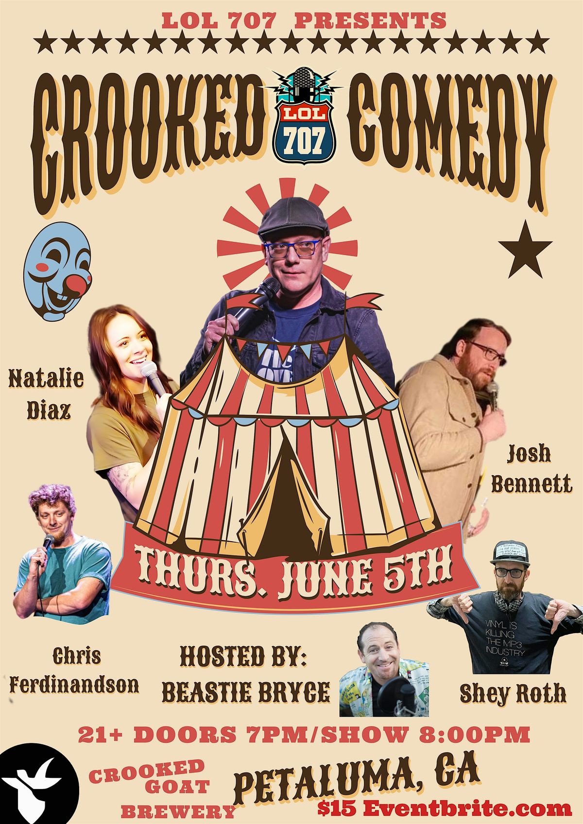 CROOKED COMEDY - Hosted by LOL 707, 5 June | Event in Petaluma | AllEvents