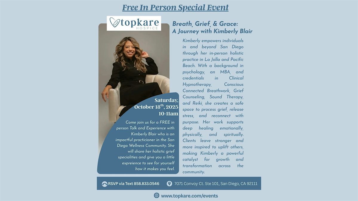 Free In Person  Breath, Grief and  Grace: A Journey with Kimberly Blair, 18 October | Event in San Diego | AllEvents