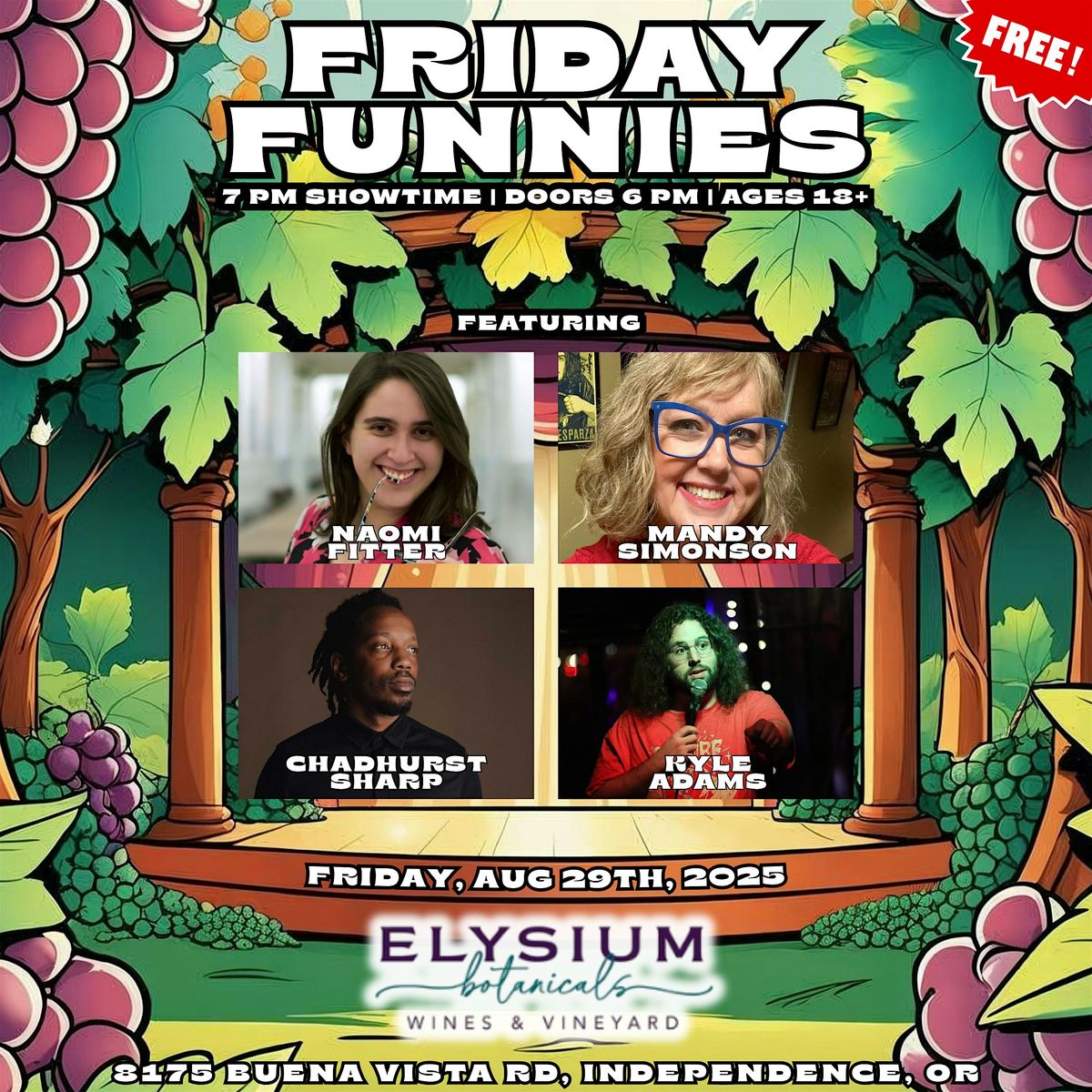 Friday Funnies: A Comedy Show @ Elysium Botanicals Wines & Vineyard, 29 August | Event in Independence