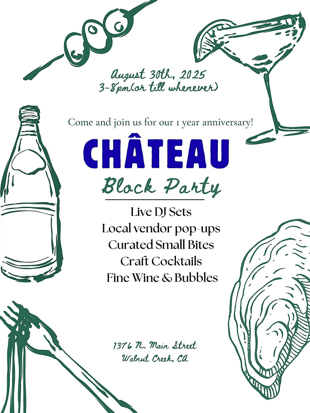 Château's 1 Year Block Party Celebration!, 30 August | Event in Walnut Creek | AllEvents