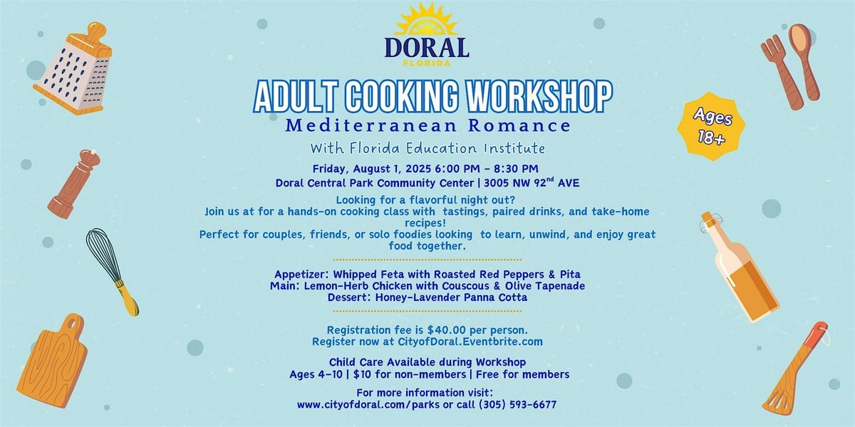 Mediterranean Romance Cooking Class, 1 August | Event in Doral | AllEvents