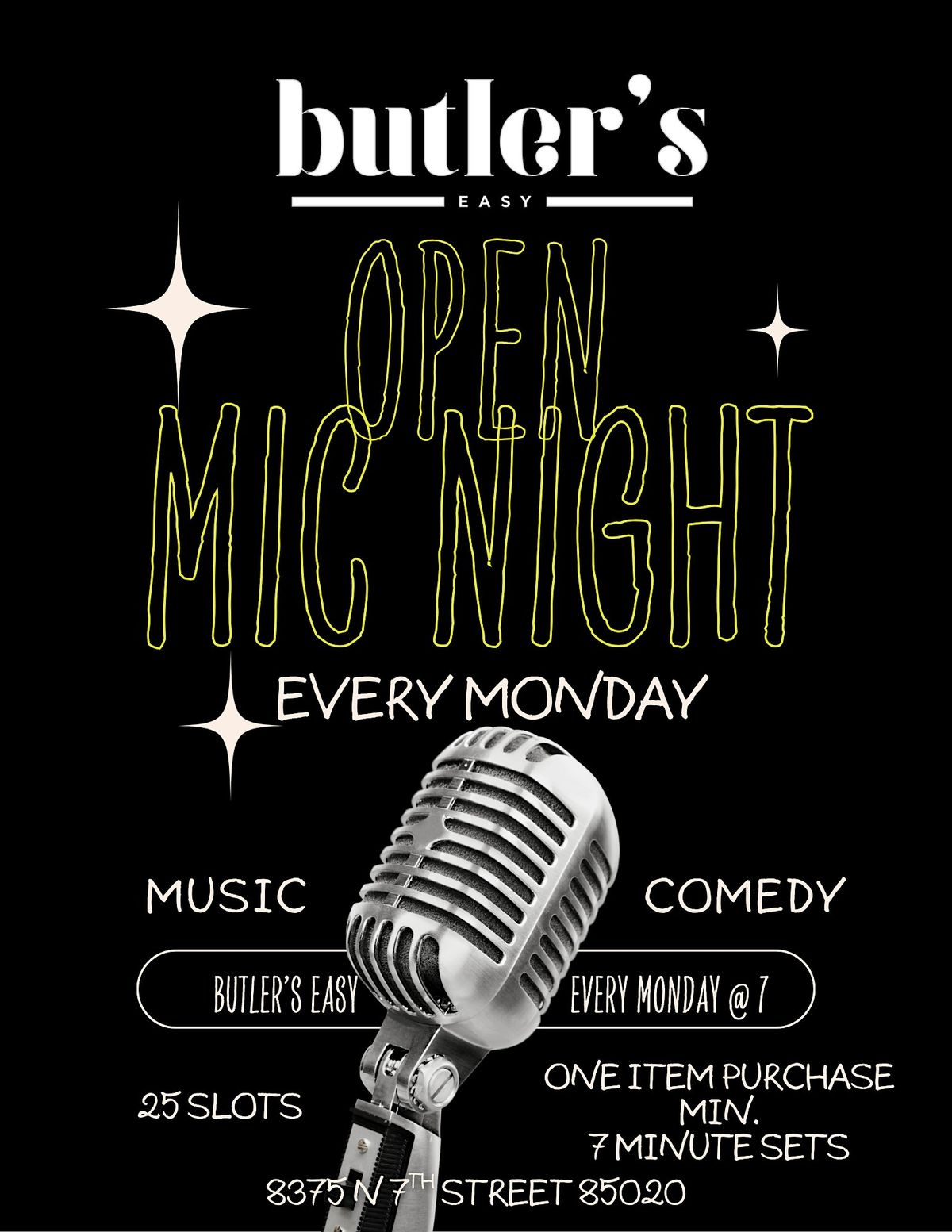Open Mic Night at Butler's Easy feat Comedy and Music | Event in Phoenix | AllEvents
