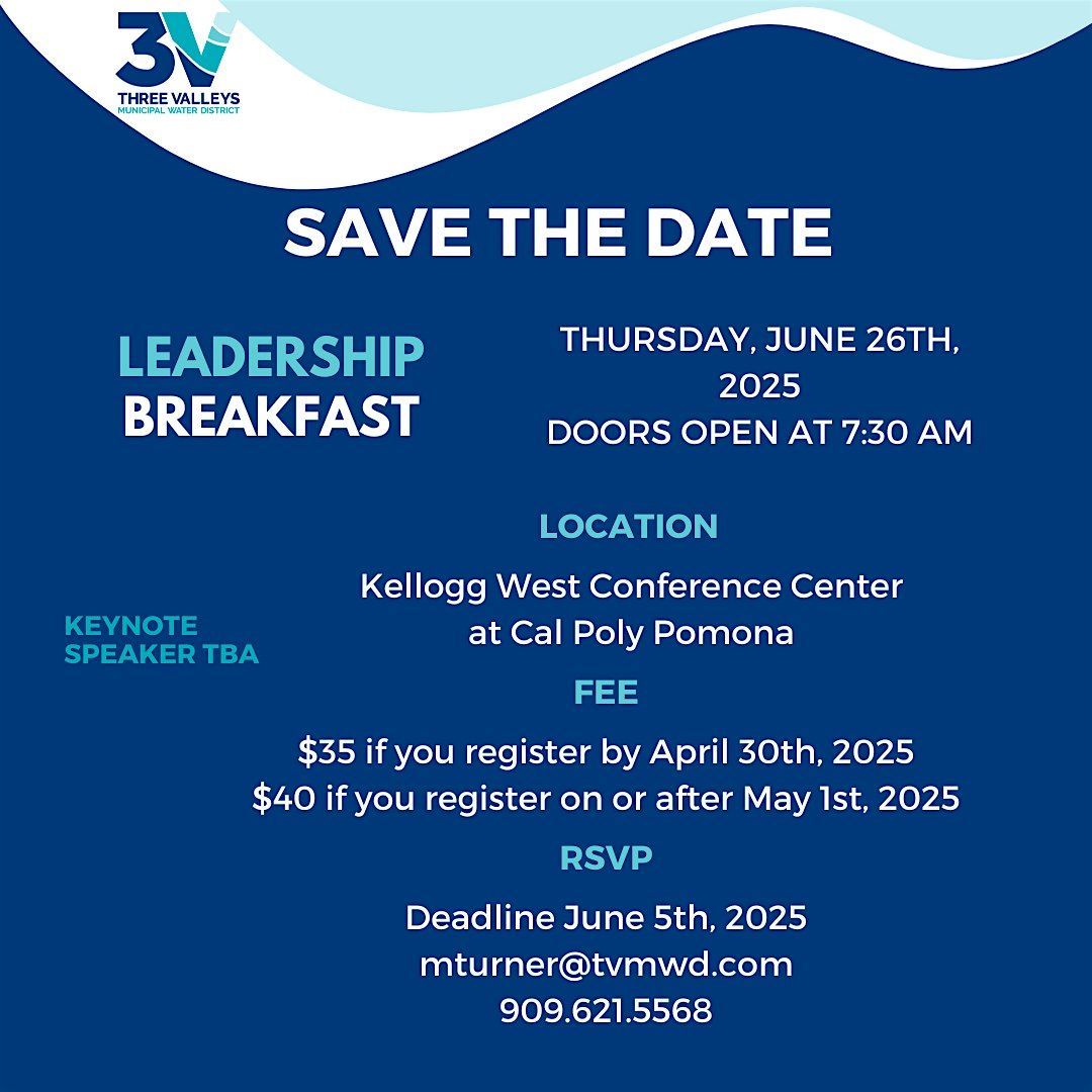 Three Valleys MWD's  June Leadership Breakfast, 26 June | Event in Pomona | AllEvents