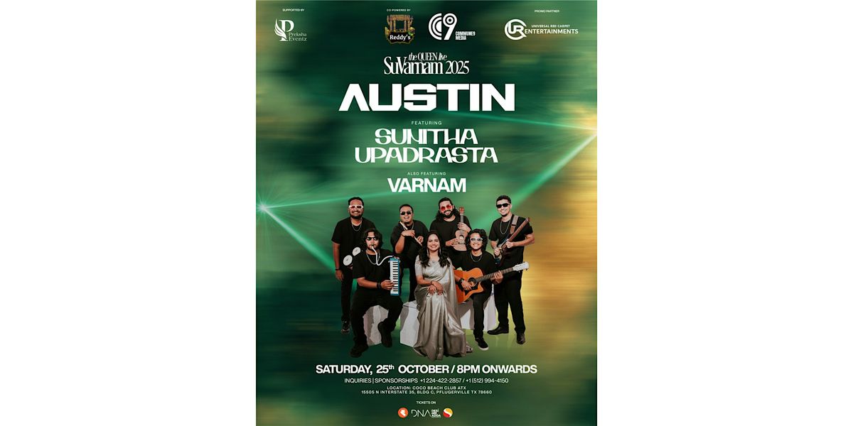 SuVarnam 2025: Sunitha & Varnam Live –Austin Telugu Music Concert, 25 October | Event in Pflugerville