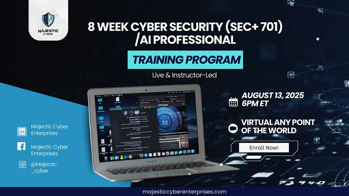 8 week Cyber Security (Sec+ 701) /AI professional Training Program, 13 August | Event in Los Angeles | AllEvents