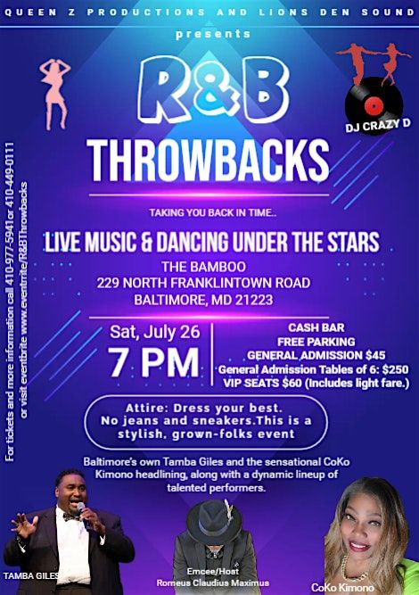 R&B THROWBACKS - Live Music and Dancing Under The Stars, 26 July | Event in Baltimore | AllEvents
