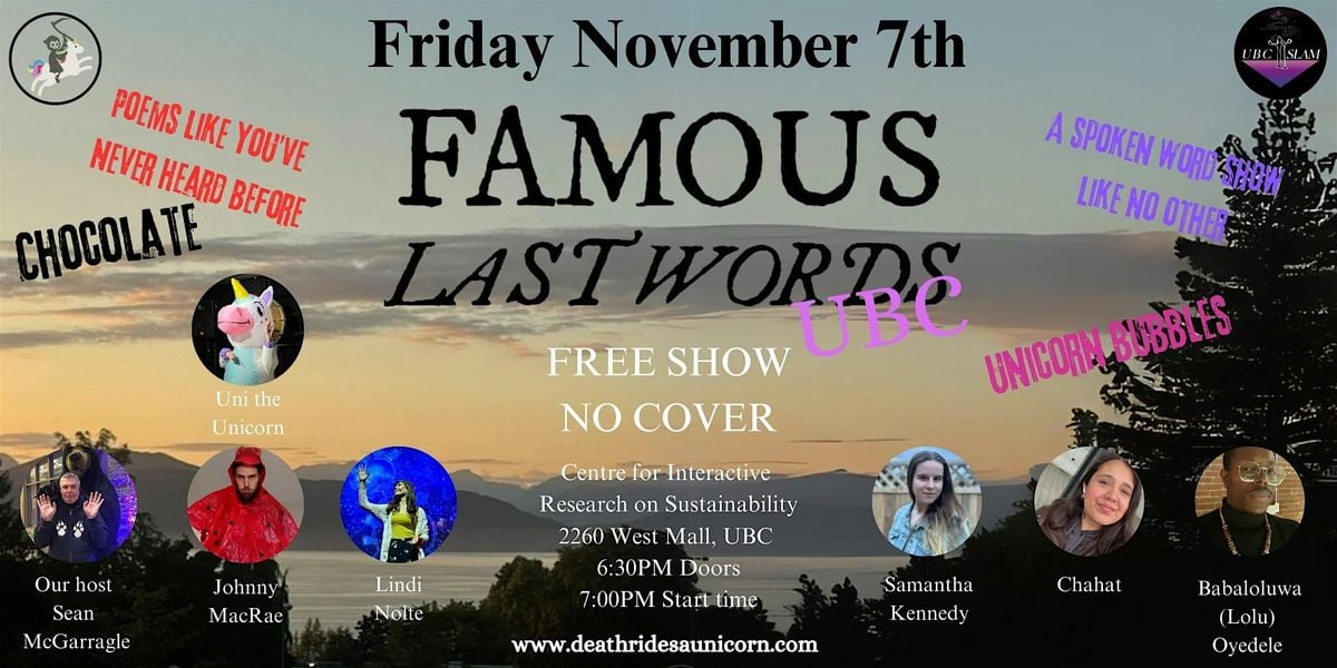 Famous Last Words UBC, 7 November | Event in Vancouver | AllEvents