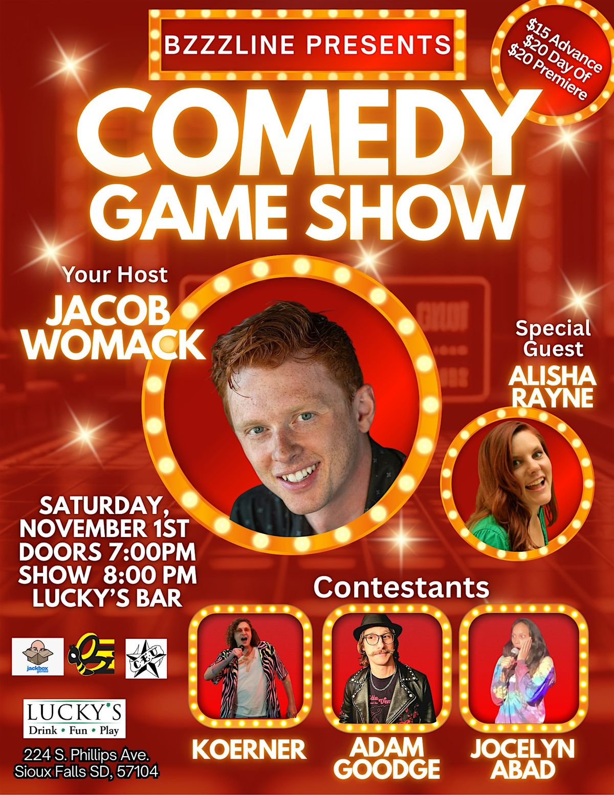 Jackbox Game Show Comedy Night  @ Luckys w/ Jacob Womack, Alisha Rayne +, 1 November | Event in Sioux Falls
