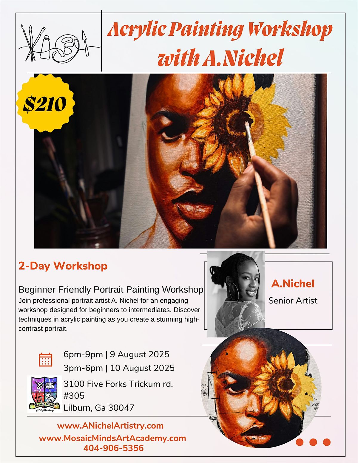 Beginner Friendly Portrait Painting Workshop with A.Nichel ! 2 Day workshop, 9 August | Event in Lilburn | AllEvents