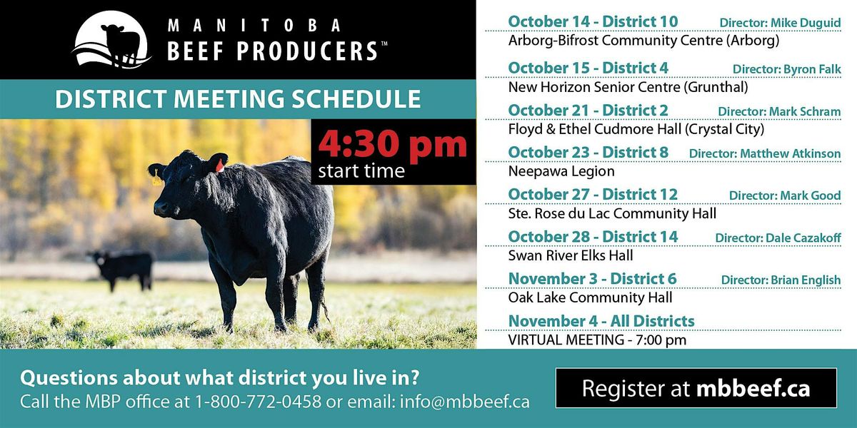 Manitoba Beef Producers (MBP) District 14 meeting, 28 October | Event in Swan River | AllEvents