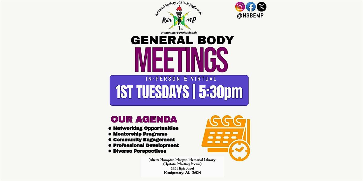 NSBE-Montgomery: General Body Meeting (June 2025), 3 June | Event in Montgomery | AllEvents