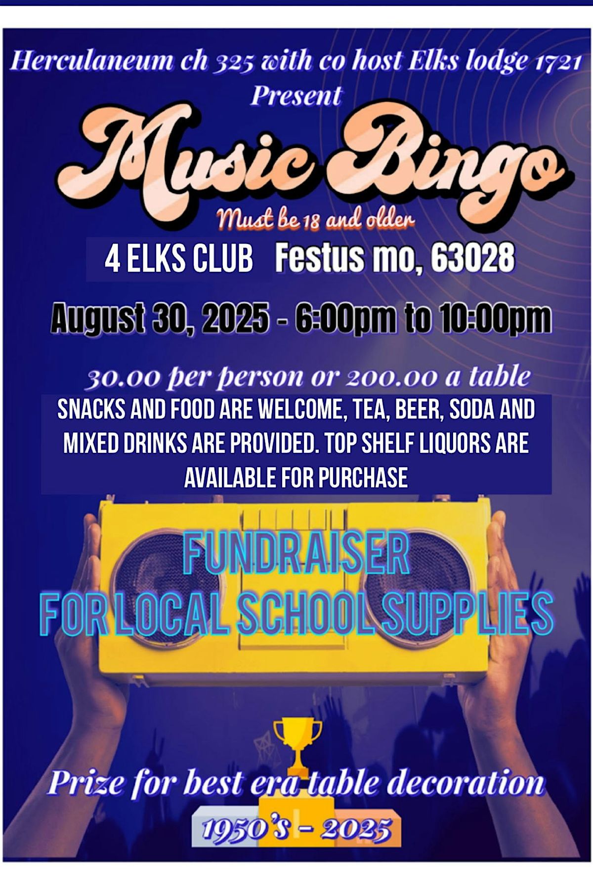 Rock and Roll Bingo to help local Schools, 30 August | Event in Festus | AllEvents