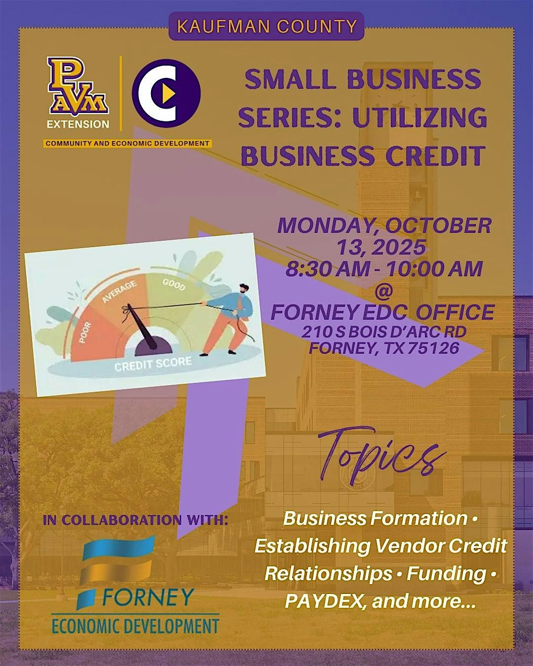 SMALL BUSINESS SERIES: Utilizing Business Credit, 13 October | Event in Forney | AllEvents