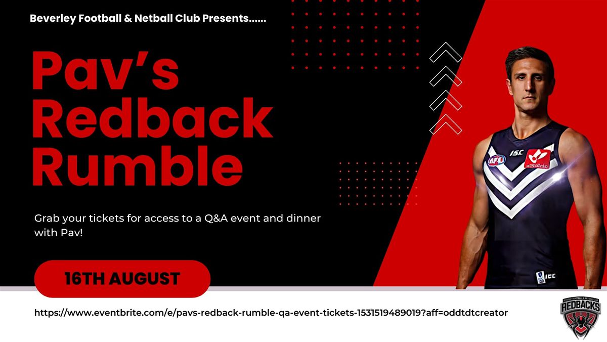 Pav's Redback Rumble - Q&A Event and Dinner, 16 August | Event in Beverley | AllEvents
