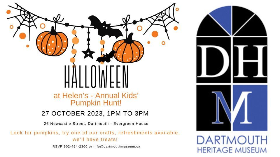 Halloween at Helens Annual Kids Pumpkin Hunt, Dartmouth Heritage Museum