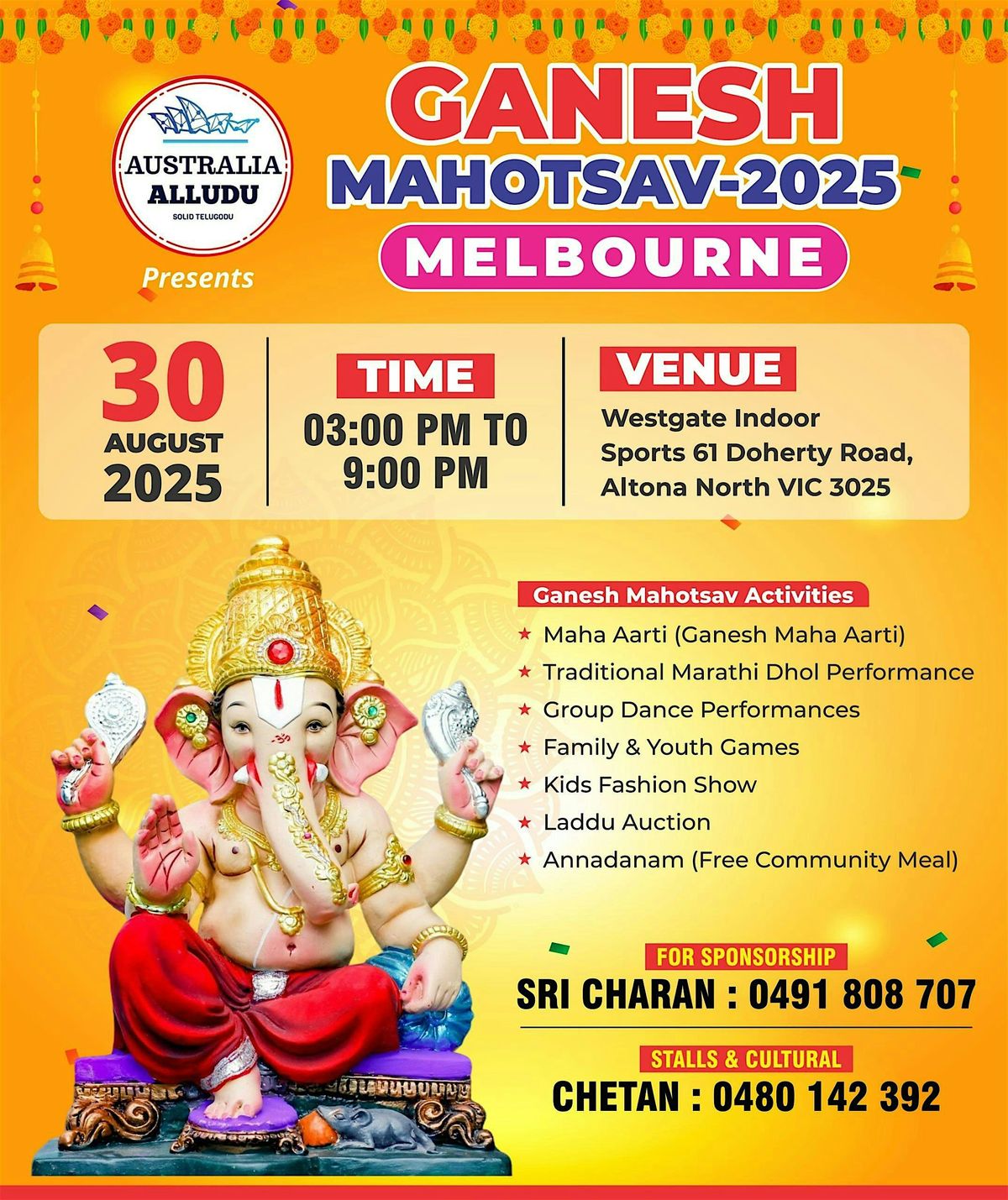 Ganesh Mahotsav 2025 – Melbourne | Presented by Australia Alludu, 30 August | Event in Altona North | AllEvents