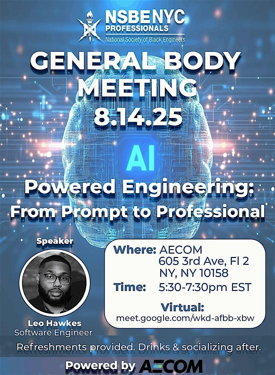NSBE NYC General Body Meeting (GBM) - AI Powered Engineering, 14 August | Event in New York | AllEvents