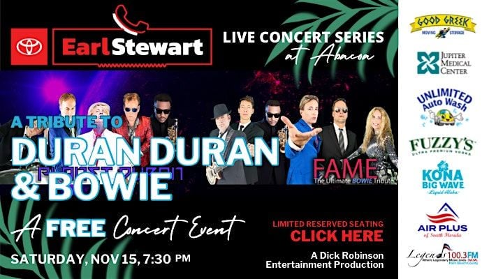 Tributes to Bowie & Duran Duran @ Abacoa, 15 November | Event in Jupiter | AllEvents
