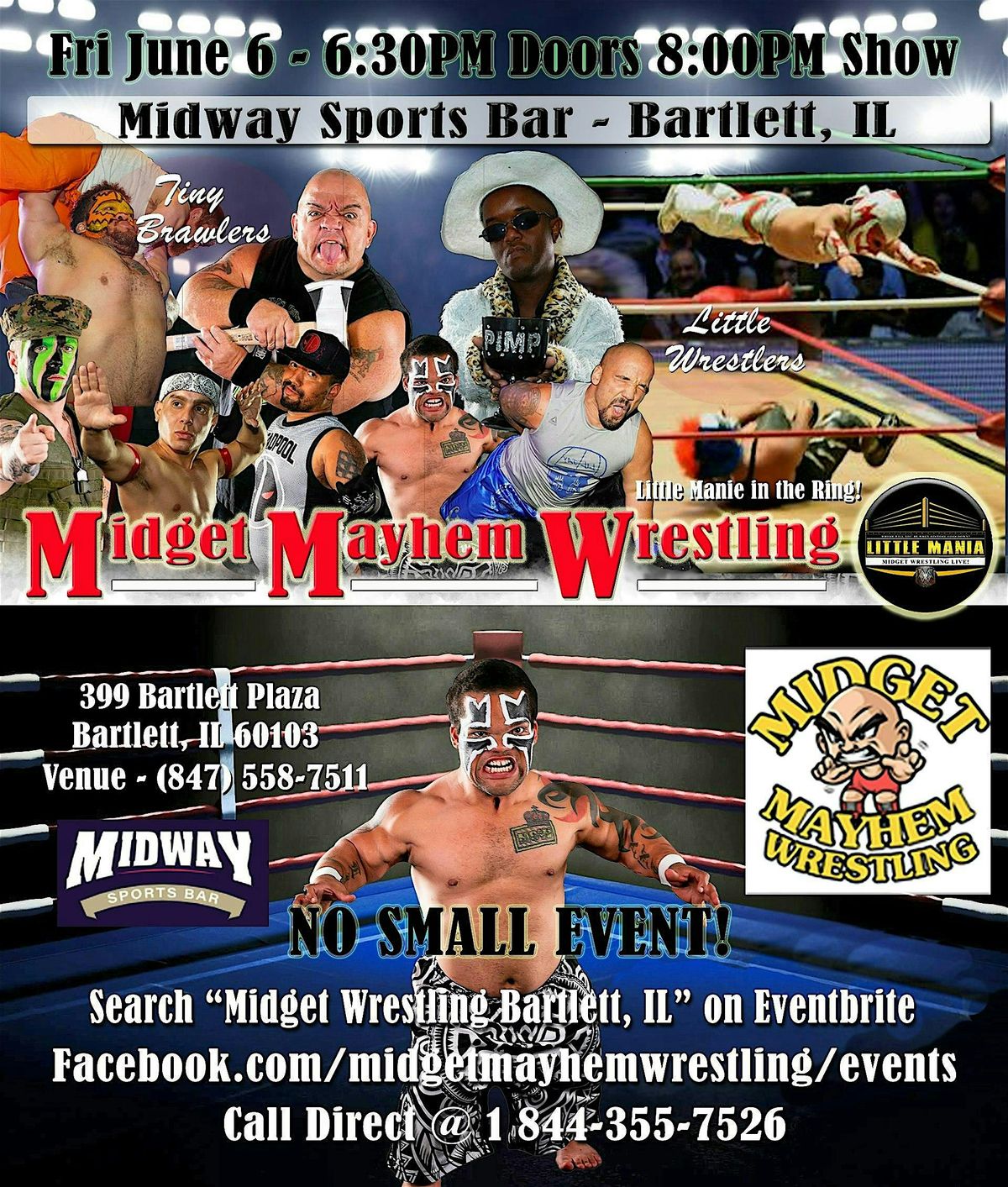 Midget Mayhem Wrestling Rips Through the Ring! Bartlett IL 21+, 6 June | Event in Bartlett | AllEvents
