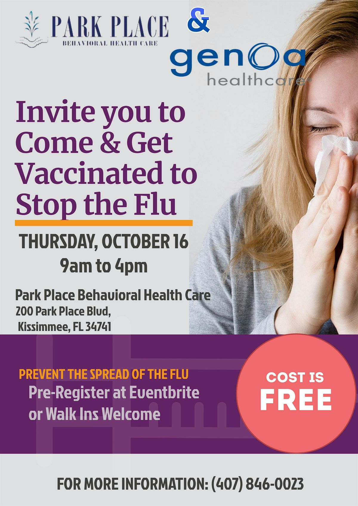 Genoa and Park Place Flu Shot Event 2025, 16 October | Event in Kissimmee | AllEvents