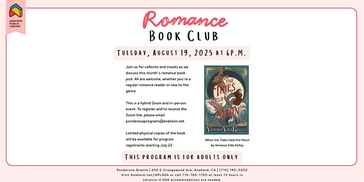 Romance Book Club at Ponderosa Joint-Use Branch, 19 August | Event in Anaheim | AllEvents