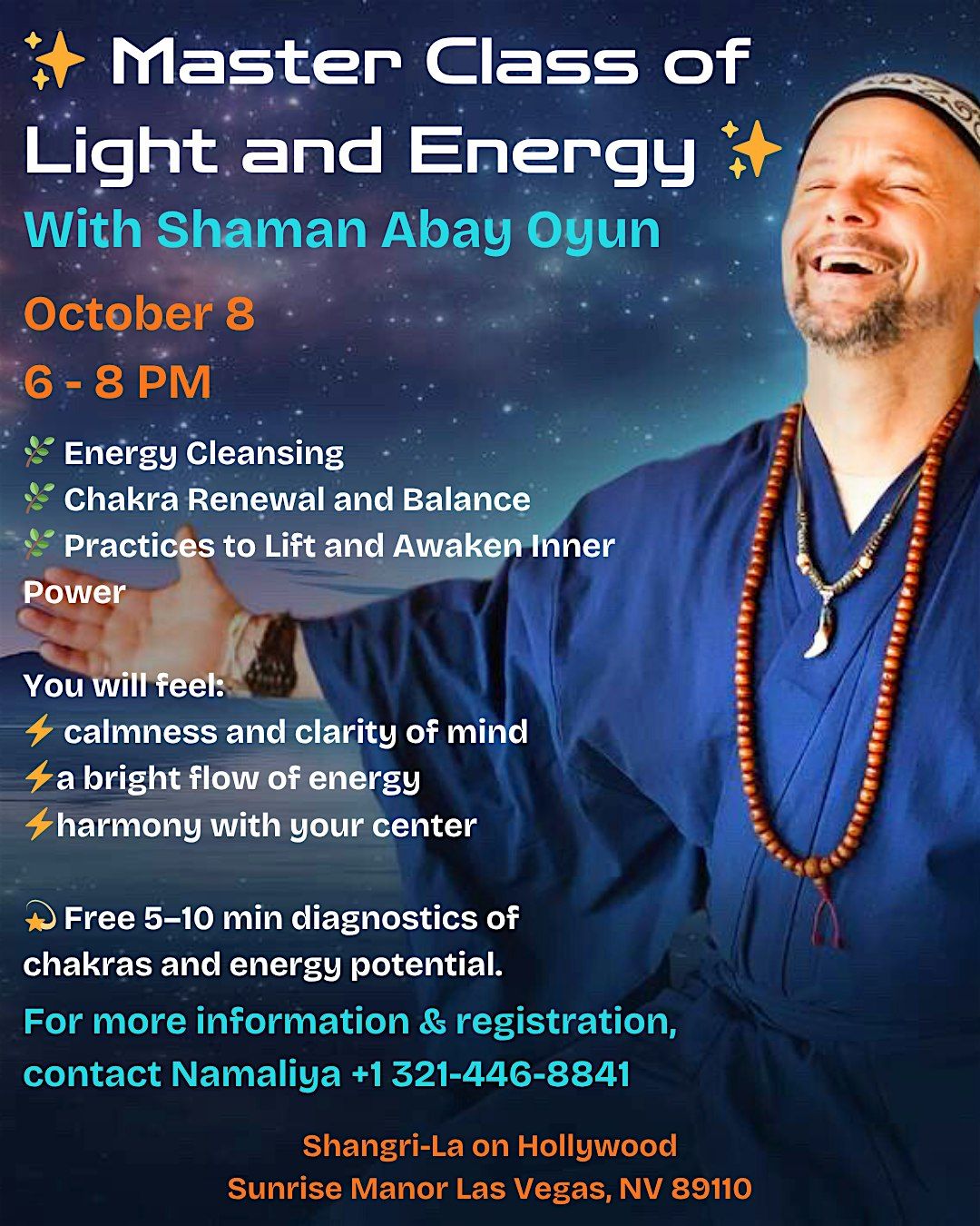 ✨ Master Class of Light and Energy  with Shaman Abhay Oyun✨, 8 October | Event in Las Vegas | AllEvents