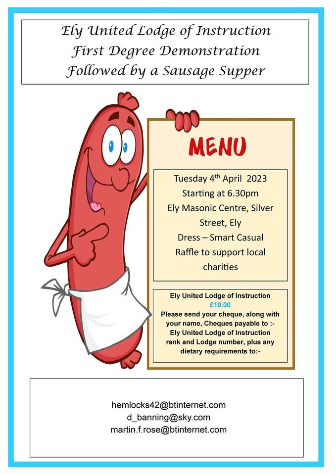 Ely United Lodge of Instruction Sausage Supper, Ely Masonic Hall, 4