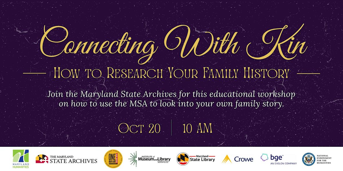Connecting with Kin: How to Research Your Family History, 20 October | Event in Annapolis | AllEvents