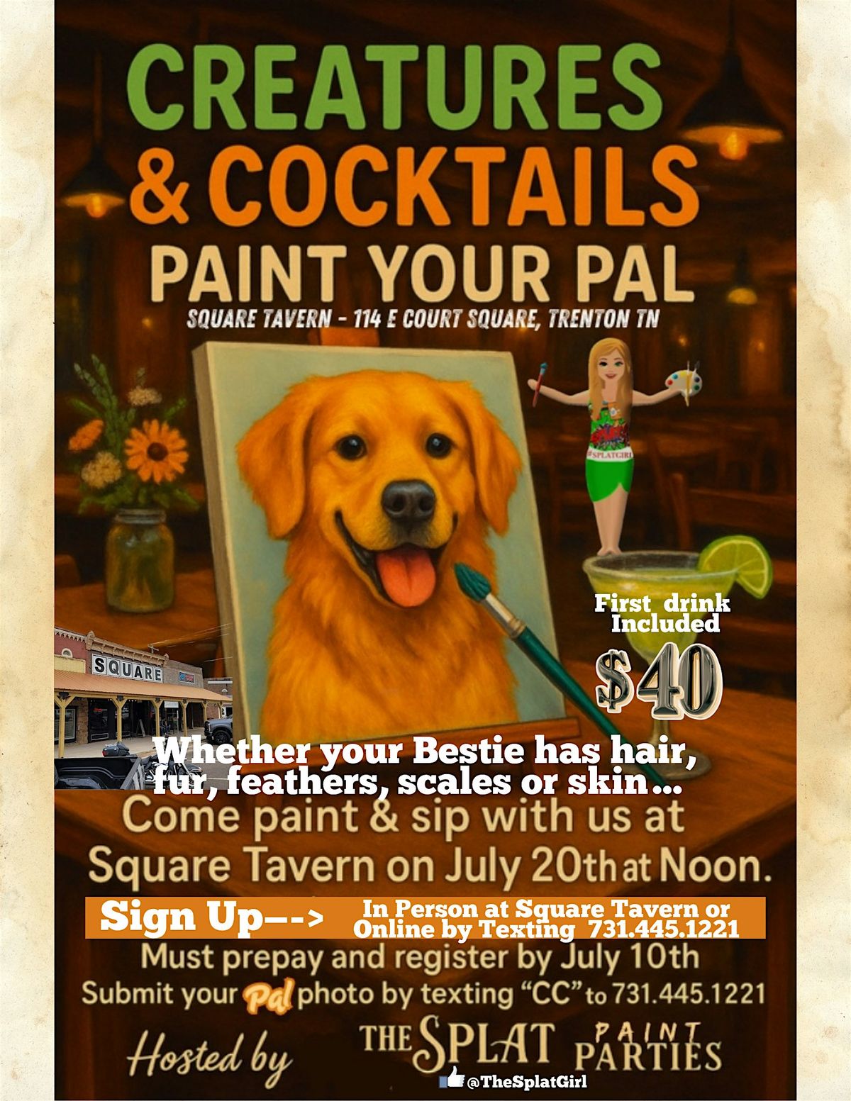 Creatures & Cocktails “Paint your Pal” Paint & Sip, 20 July | Event in Trenton | AllEvents