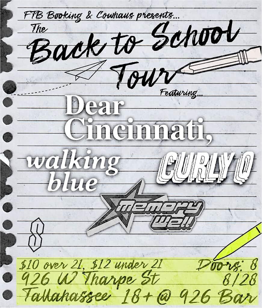 Dear Cincinnati w/ Curly Q, Walking Blue, Memory Well at 926 Bar, 28 August | Event in Tallahassee | AllEvents