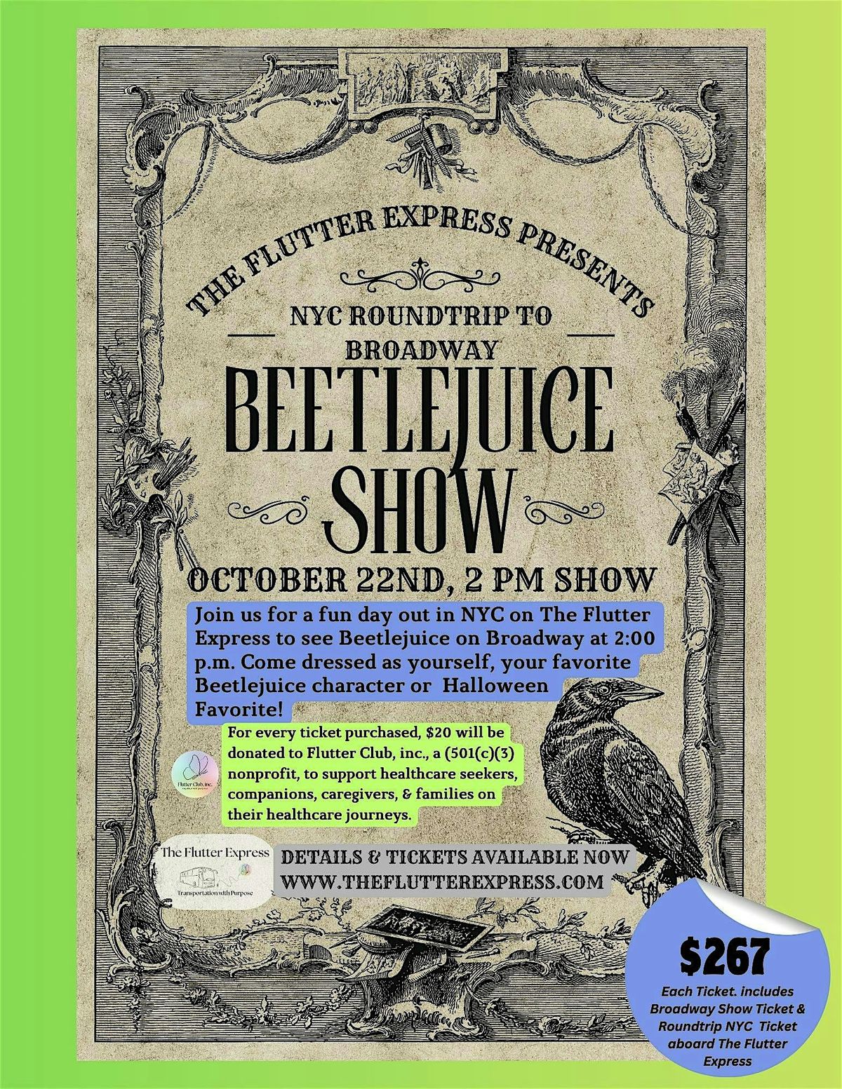 The Flutter Express Roundtrip to NYC & Beetlejuice on Broadway!, 22 October | Event in Rensselaer | AllEvents
